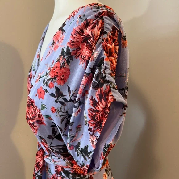 Chelsea28 Blue and Purple Wrap Midi Dress with V-Neck - Picture 6 of 16